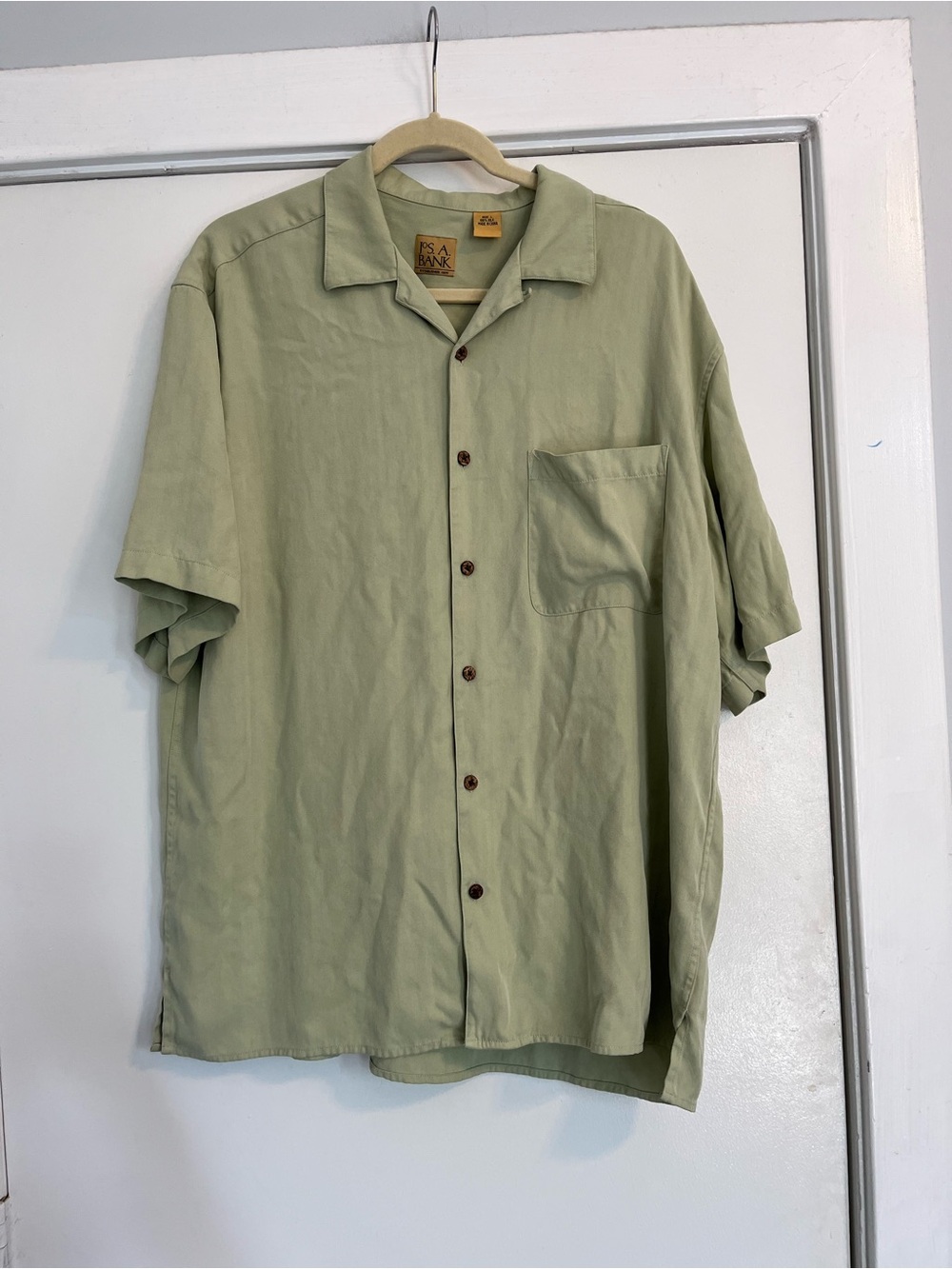 Jos. A. Bank Light Green Short-Sleeve Button-Up Shirt dress up Y2K silk large